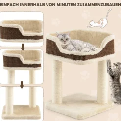 Kratzbaum Katzenbaum-Spielzentrum mit Plüsch Ausgelegter Natursisalturm Beige