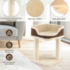 Kratzbaum Katzenbaum-Spielzentrum mit Plüsch Ausgelegter Natursisalturm Beige