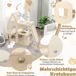 Kratzbaum Katzenparadies aus Holz 111 x 42 x 155 cm Natur