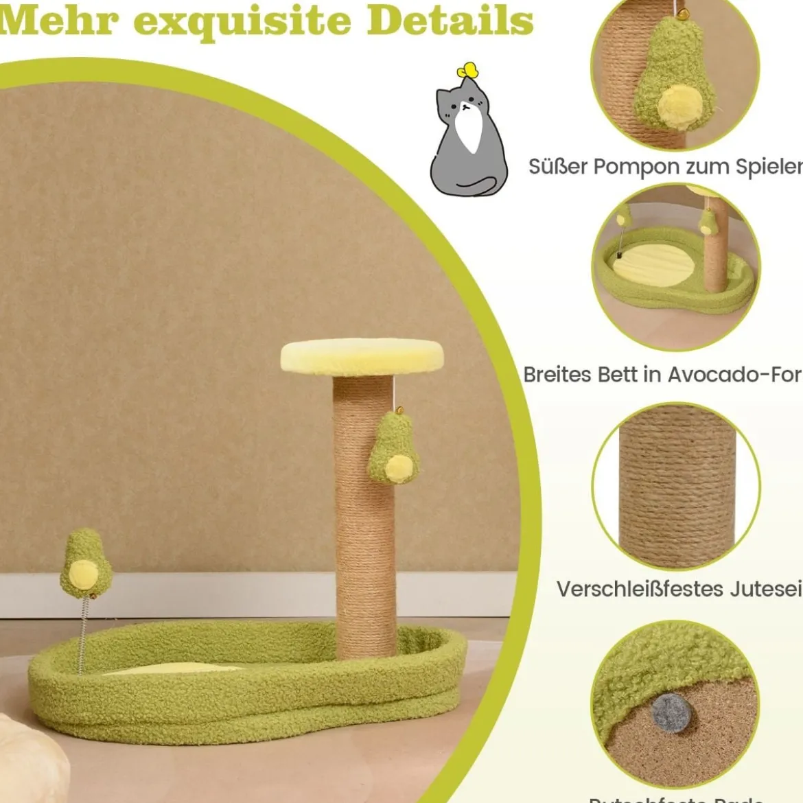 Kratzbaum Klein 50cm hoch Katzenbaum im Avocado-Optik Katzenkratzbaum Grün