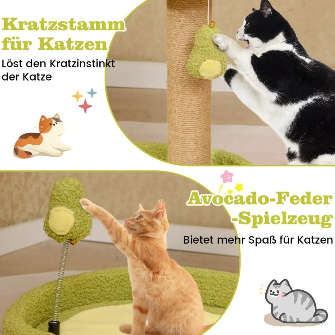Kratzbaum Klein 50cm hoch Katzenbaum im Avocado-Optik Katzenkratzbaum Grün