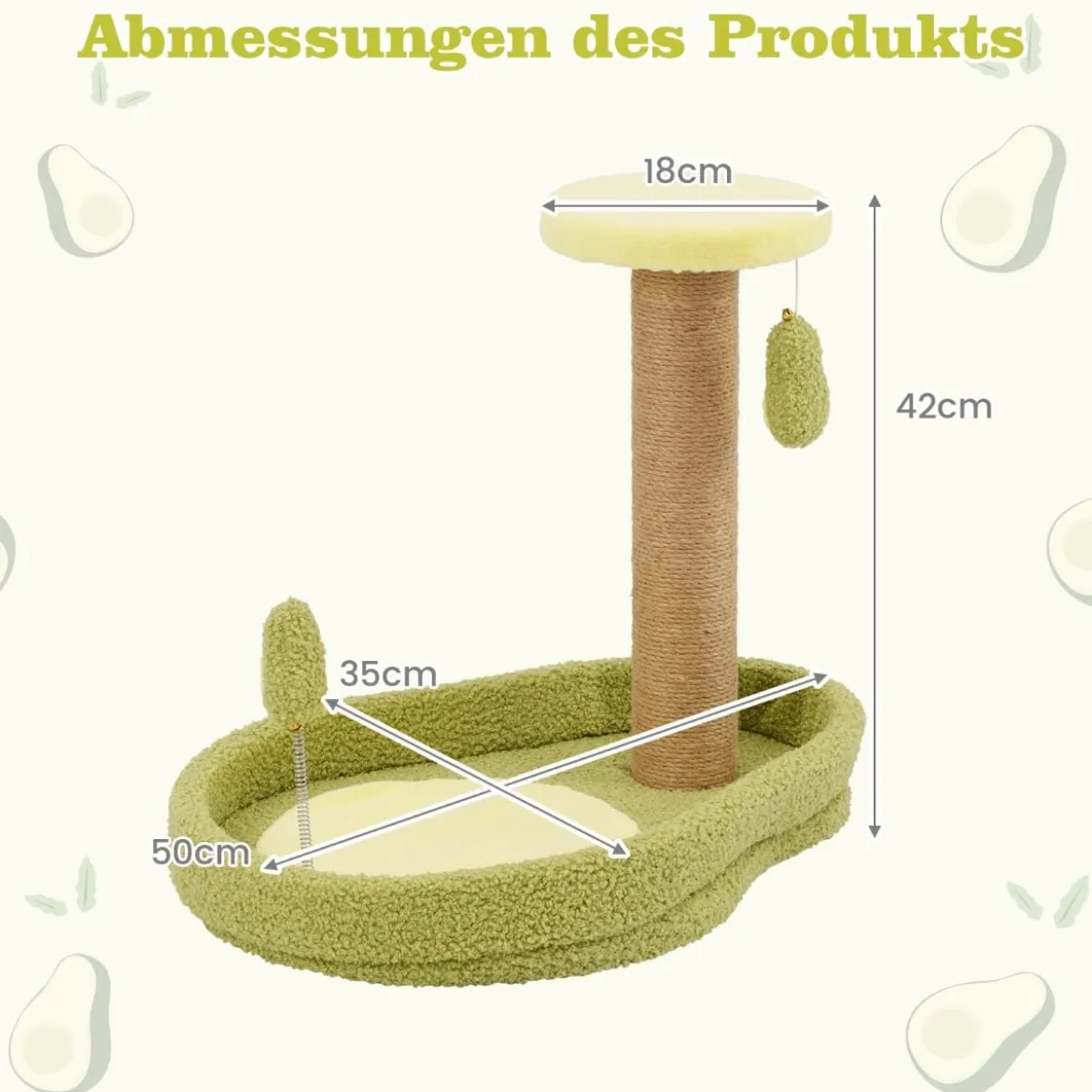 Kratzbaum Klein 50cm hoch Katzenbaum im Avocado-Optik Katzenkratzbaum Grün