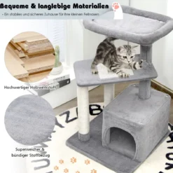 Kratzbaum Klein 85cm Katzenbaum mit Katzenhöhle & weicher Sitzfläche Beige/Grau