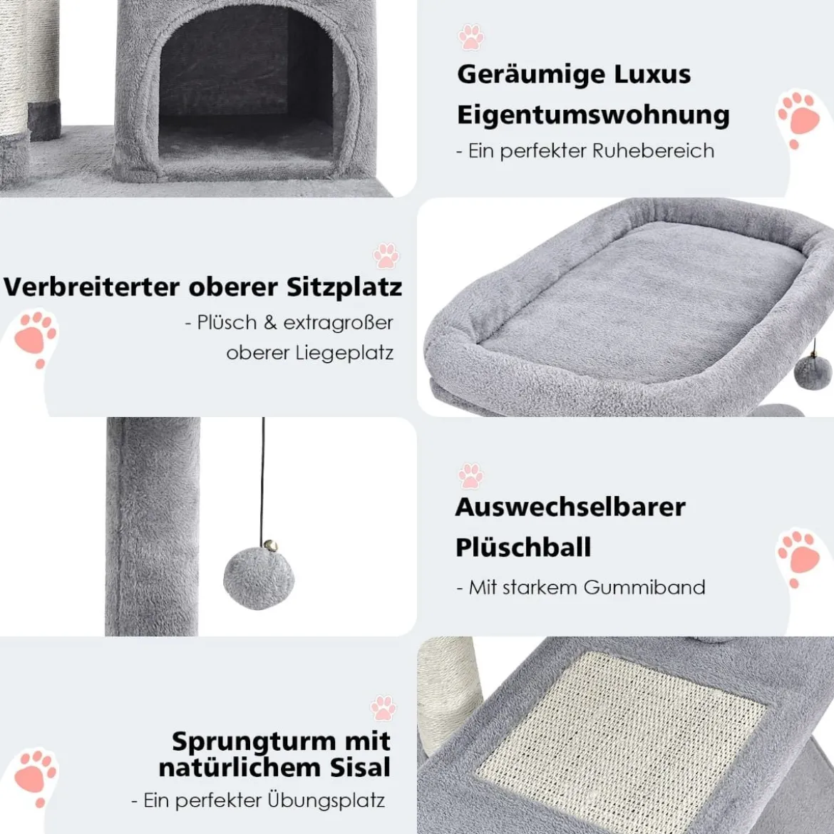Kratzbaum Klein 85cm Katzenbaum mit Katzenhöhle & weicher Sitzfläche Beige/Grau