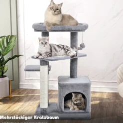 Kratzbaum Klein 85cm Katzenbaum mit Katzenhöhle & weicher Sitzfläche Beige/Grau