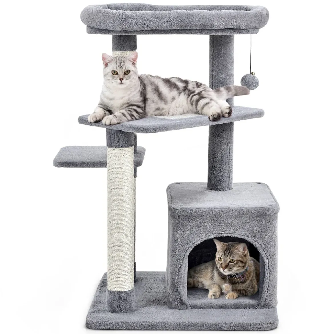 Kratzbaum Klein 85cm Katzenbaum mit Katzenhöhle & weicher Sitzfläche Beige/Grau