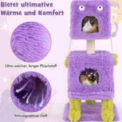 Kratzbaum Klein 111cm Monster-Thema Katzenbaum mit 2 Katzenhöhlen & abnehmbarem Oberteil Lila