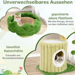 Kratzbaum Klein Katzenbaum mit Plattform Sisal-Kratzsäule Katzenhöhle & 2 Bällen Grün