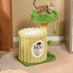 Kratzbaum Klein Katzenbaum mit Plattform Sisal-Kratzsäule Katzenhöhle & 2 Bällen Grün