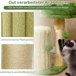 Kratzbaum Klein Katzenbaum mit Plattform Sisal-Kratzsäule Katzenhöhle & 2 Bällen Grün