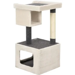 Kratzbaum klein Katzenkratzbaum Holz Katzenbaum stabil Kletterbaum weiß und grau 42x42x80cm