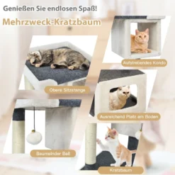 Kratzbaum klein Katzenkratzbaum Holz Katzenbaum stabil Kletterbaum weiß und grau 42x42x80cm