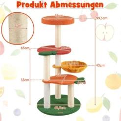 Kratzbaum Klein Niedliches Obstthema 100 cm Katzenbaum mit Drehbarem Korb Sisal-Kratzsäulen