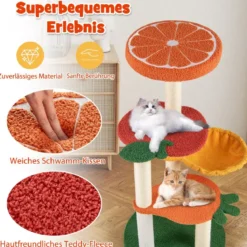Kratzbaum Klein Niedliches Obstthema 100 cm Katzenbaum mit Drehbarem Korb Sisal-Kratzsäulen