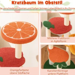 Kratzbaum Klein Niedliches Obstthema 100 cm Katzenbaum mit Drehbarem Korb Sisal-Kratzsäulen