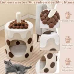 Kratzbaum Kratztonne in Milchteeform mit Sisalpfosten & baumelndem Ballspielzeug Beige