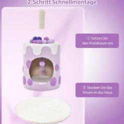 Kratzbaum Kratztonne in Milchteeform mit Sisalpfosten & baumelndem Ballspielzeug Lila