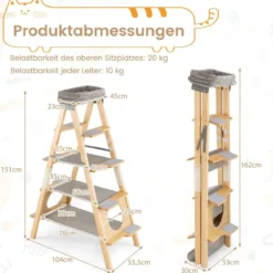 Kratzbaum & Leiter mit Sisal-Kratzpfosten & Gepolstertem Liegeplatz Faltbarer Katzenbaum
