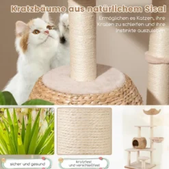 Kratzbaum mit Katzenhöhle 150 cm hoch Katzenbaum mit Hängematte bis 10 kg Beige+Natur