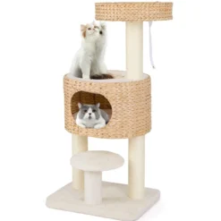 Kratzbaum mit Katzenhöhle 104 cm hoch Katzenbaum mit Sitzstange & Plattform Beige+Natur