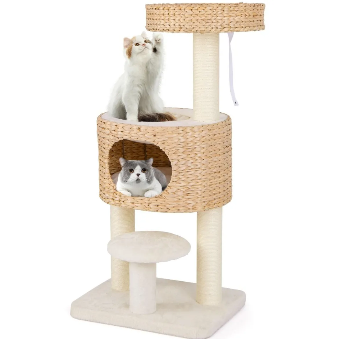 Kratzbaum mit Katzenhöhle 104 cm hoch Katzenbaum mit Sitzstange & Plattform Beige+Natur