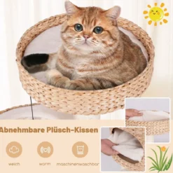 Kratzbaum mit Katzenhöhle 104 cm hoch Katzenbaum mit Sitzstange & Plattform Beige+Natur