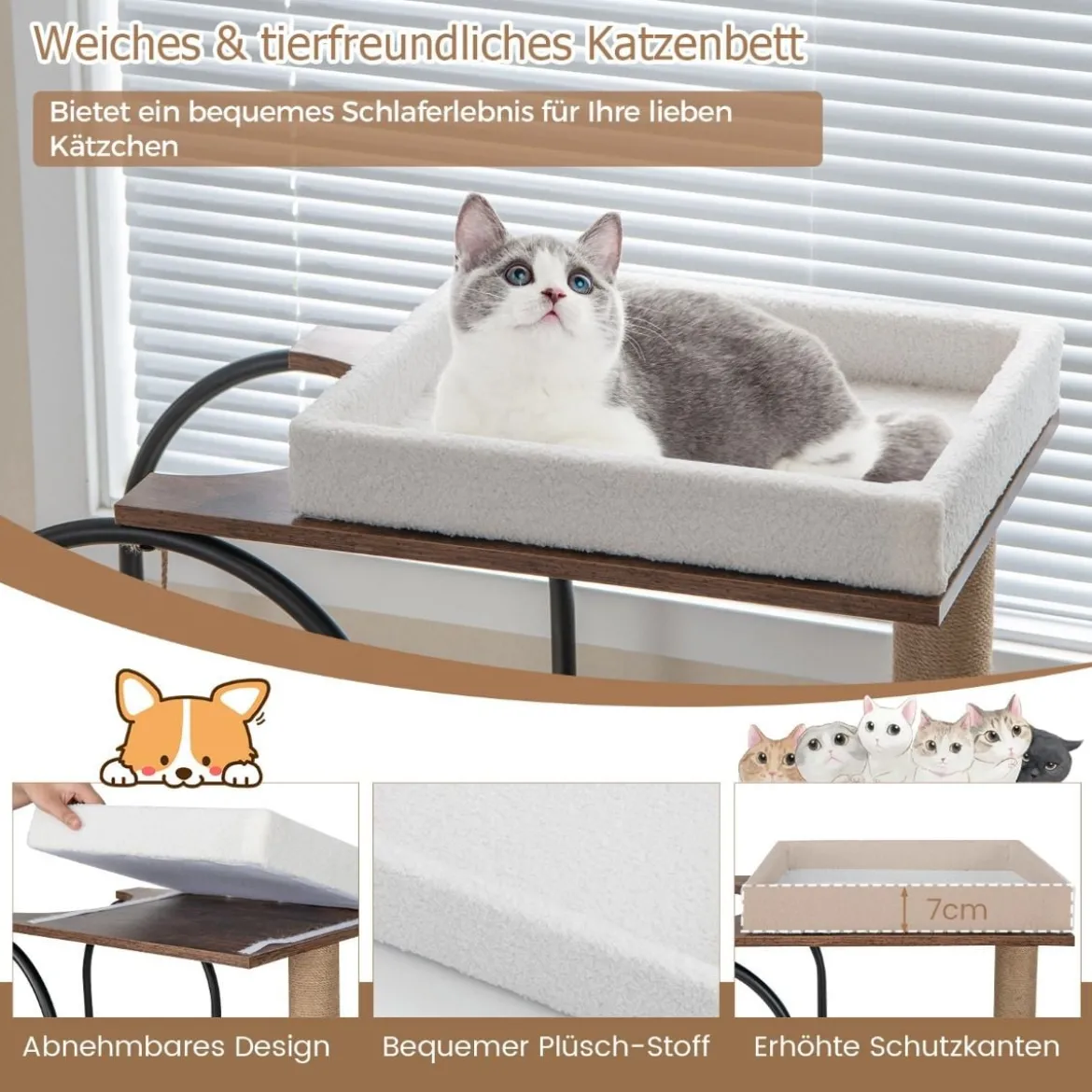 Kratzbaum mit Katzenhöhle 118cm Katzenbaum mit abnehmbarem Katzenbett & Ball & Kratzmatte