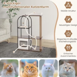 Kratzbaum mit Katzenhöhle 118cm Katzenbaum mit abnehmbarem Katzenbett & Ball & Kratzmatte