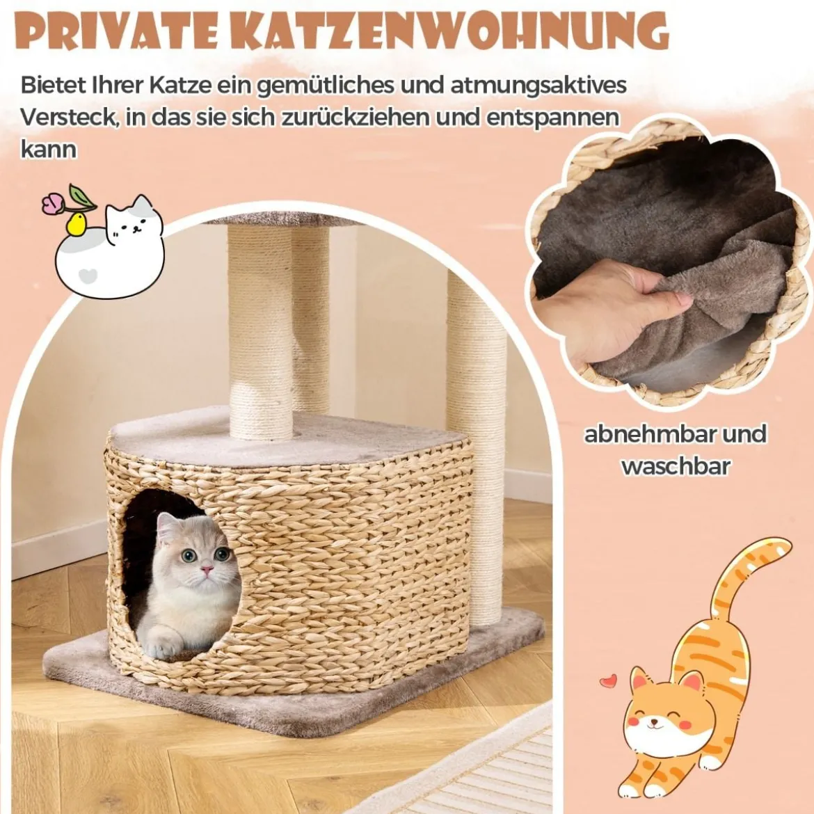 Kratzbaum mit Katzenhöhle & Plattformen & Ball & Sitzstange & Kissen Katzenbaum Kletterbaum