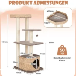Kratzbaum mit Katzenhöhle & Plattformen & Ball & Sitzstange & Kissen Katzenbaum Kletterbaum