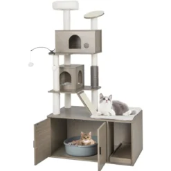 Kratzbaum mit Katzenklo 2-in-1 Katzenbaum mit 2 Häusern 95 x 55,5 x 173 cm Grau