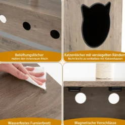 Kratzbaum mit Katzenklo Schrank Katzenschrank für Katzentoilette Katzenbaum 80 x 45 x 87,5 cm Grau
