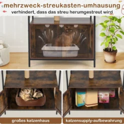Kratzbaum mit Katzenklo Schrank Katzenschrank für Katzentoilette Katzenbaum mit Katzenhaus Braun