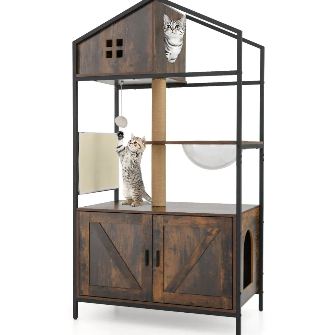 Kratzbaum mit Katzenklo Schrank Katzenschrank für Katzentoilette Katzenbaum mit Katzenhaus Braun