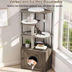 Kratzbaum mit Katzenklo Schrank & Katzenloch & Matten Katzenschrank für Katzentoilette Katzenmöbel