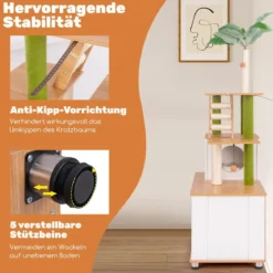 Kratzbaum mit Katzenschrank & Höhle & Kratzbrett & Kunstpflanze Katzenbaum Katzenhaus