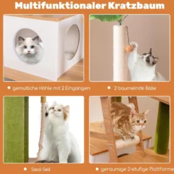 Kratzbaum mit Katzenschrank & Höhle & Kratzbrett & Kunstpflanze Katzenbaum Katzenhaus