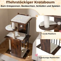 Kratzbaum mit Kratzsäulen & 4 Plattformen & Bällen & Abnehmbaren Kissens Katzenbaum 112 cm