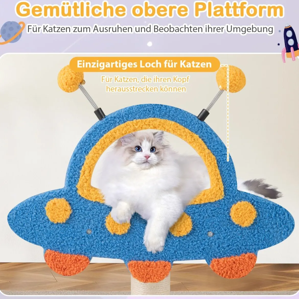 Kratzbaum mit UFO-Plattform & Sisal-Kratzsäulen Katzenkratzbaum Katzenbaum Kletterbaum