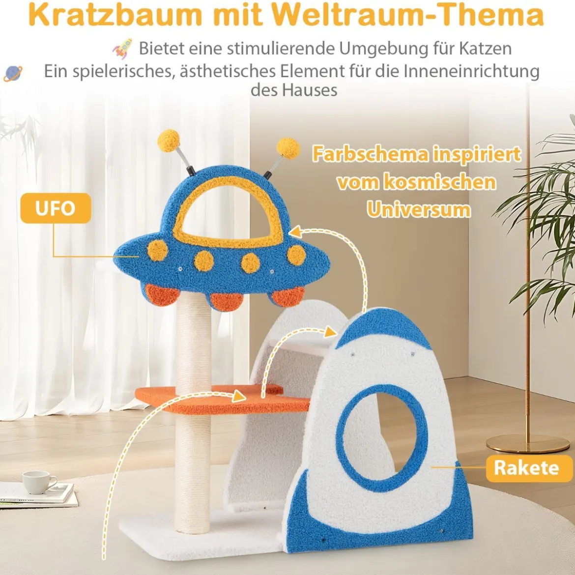 Kratzbaum mit UFO-Plattform & Sisal-Kratzsäulen Katzenkratzbaum Katzenbaum Kletterbaum