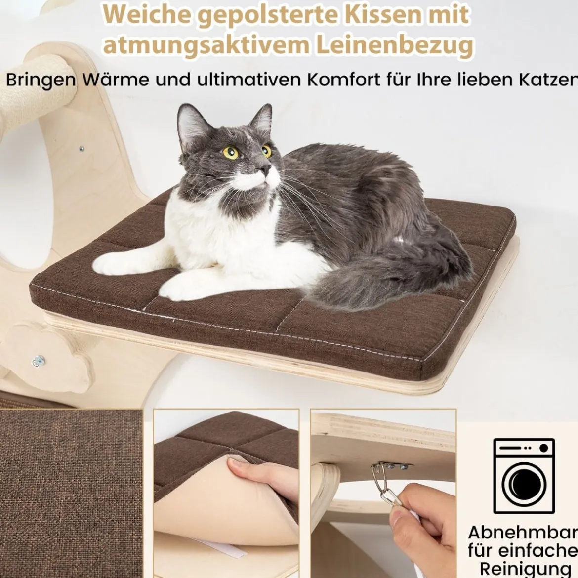 Kratzbaum Wand Katzenwand mit Plattformen Hängematte Kratzpfosten Braun