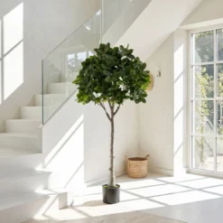 Kunstbaum Realistische Kunstpflanze mit 25 Üppige Zweigen & Stabiler Zementtopf 140 cm