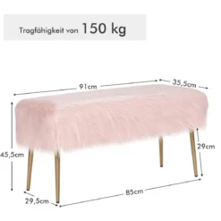Kunstfell Schminkhocker Ottomane Sitzbank mit goldenen Beinen Sitzhocker Rosa 91 x 35,5 cm