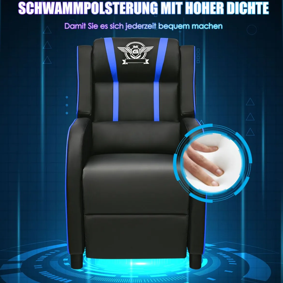 Kunstledersessel Gaming-Ruhesessel verstellbarer Wohnzimmersessel Blau