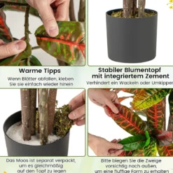 Kunstpflanze 150cm Künstliche Pflanze Kroton Palmenbaum mit bunten Blättern