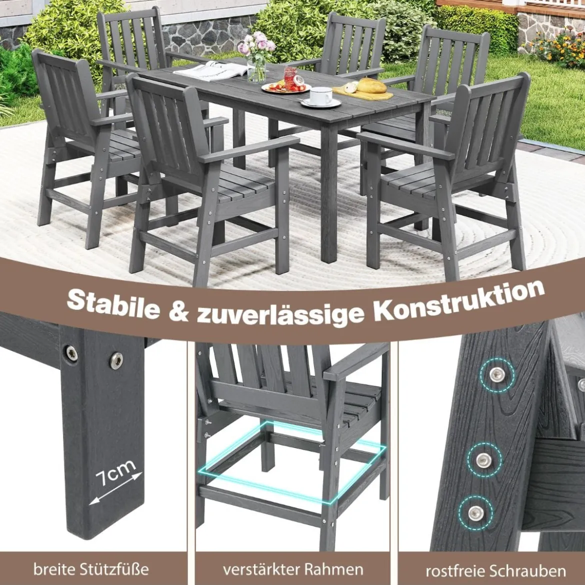 Kunststoff Gartenstuhl Wetterfester Balkonstuhl Gartensessel in Holzoptik Grau