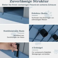 Kunststoff-Hundehütte für kleine und mittelgroße Hunde wasserfest und isoliert Indoor- und Outdoor-Hundehütte Blau