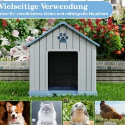 Kunststoff-Hundehütte für kleine und mittelgroße Hunde wasserfest und isoliert Indoor- und Outdoor-Hundehütte Blau