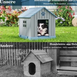 Kunststoff-Hundehütte für kleine und mittelgroße Hunde wasserfest und isoliert Indoor- und Outdoor-Hundehütte Blau