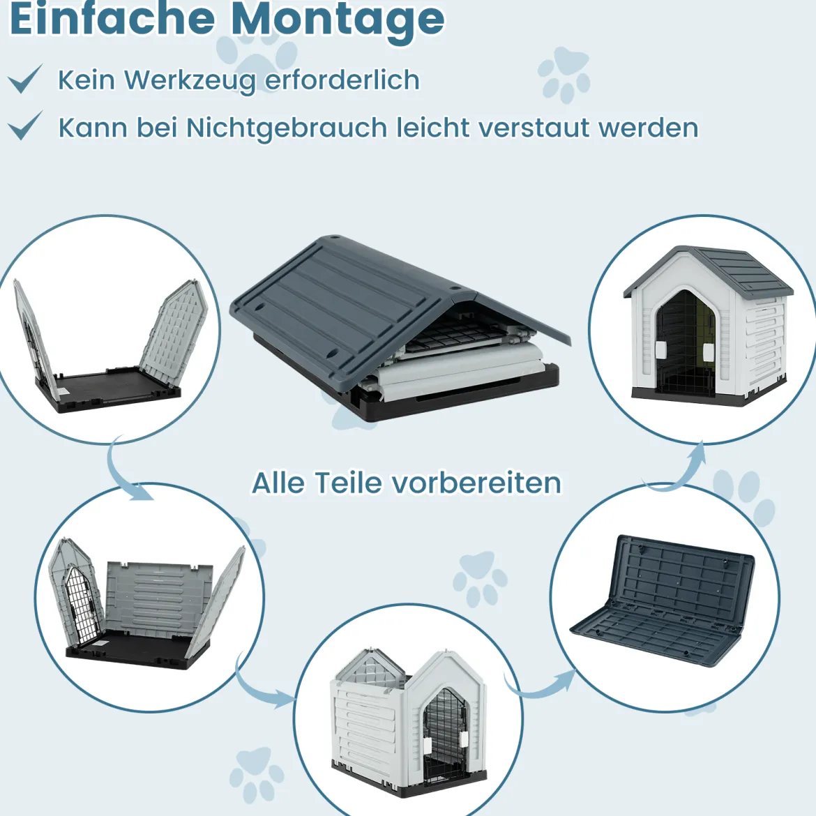 Kunststoff-Hundehütte Tierunterkunft mit abschließbarer Metalltür Belüftungsschlitzen & geneigtem Dach